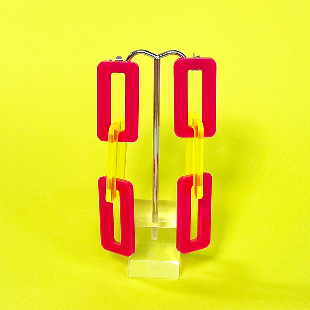 Large Link Earrings - Hot Pink and Neon Yellow