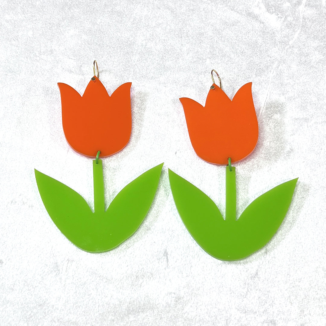 Bold Tulip Earrings - Orange