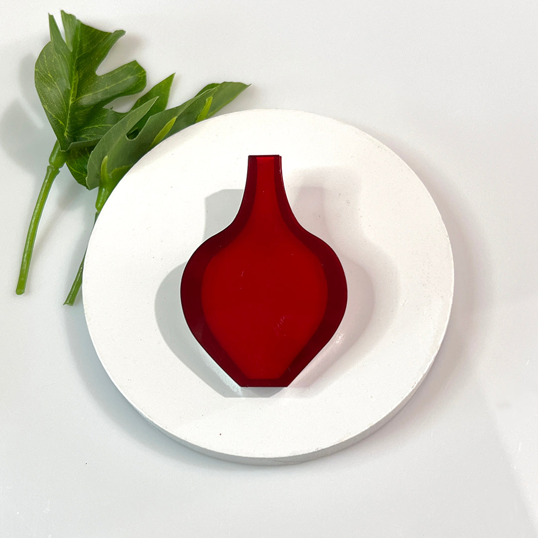 Mid Century Round Vase Brooch - Transparent Red
