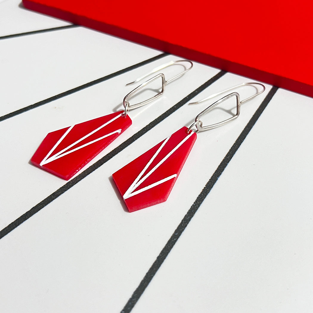 Red Trapezoid Earrings