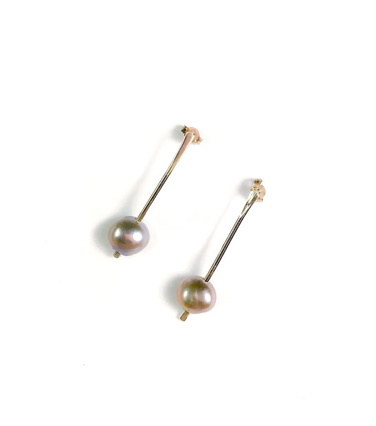 Chic minimalist Sterling Stick Pearl earrings from Barbe Saint John