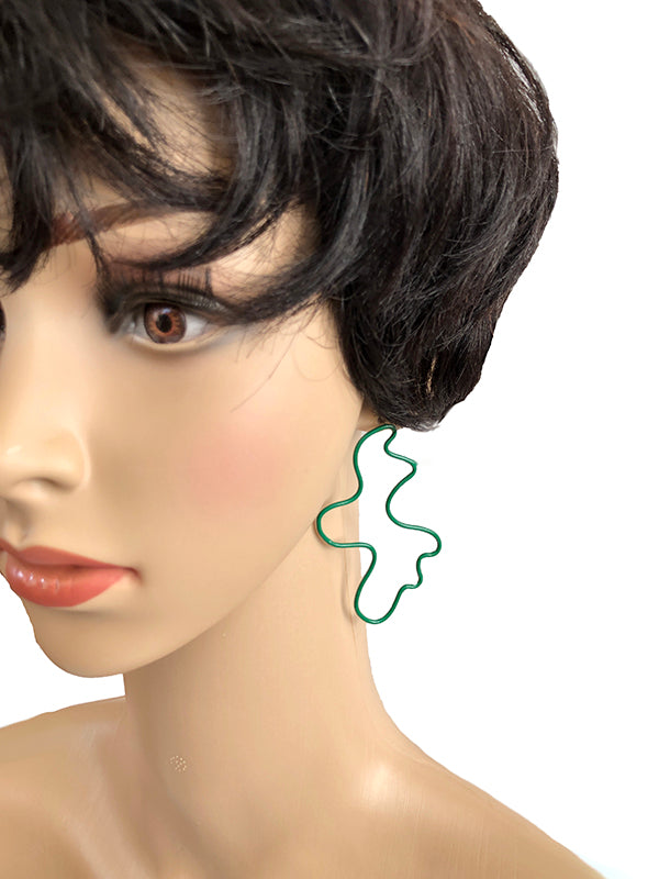 Green Large Doodle Drawing Earrings