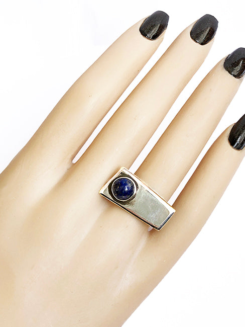 Googie Inspired  Sterling and Lapis Ring size 8