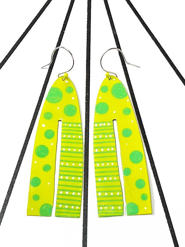Neon Lines and Dots Earrings in Green