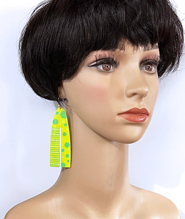 Neon Lines and Dots Earrings in Green