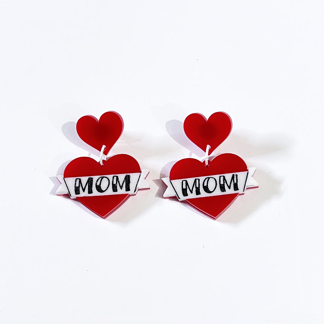 Mom Tattoo Heart Earrings