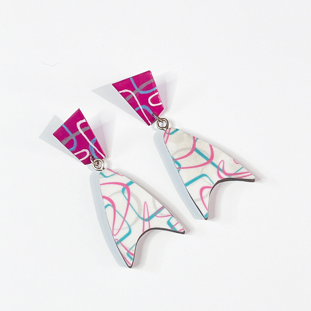 Pink and Blue Boomerang Earrings
