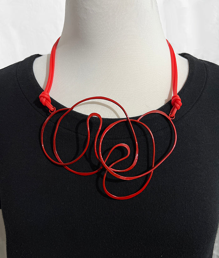 Red Doodle Statement Necklace