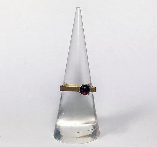 Squared Garnet and Brass Ring size 7 1/2