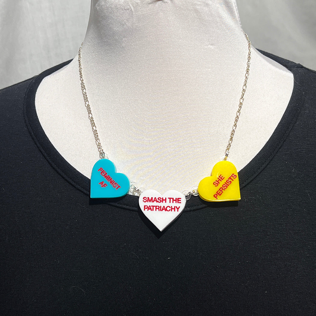 Feminist Candy Hearts necklace