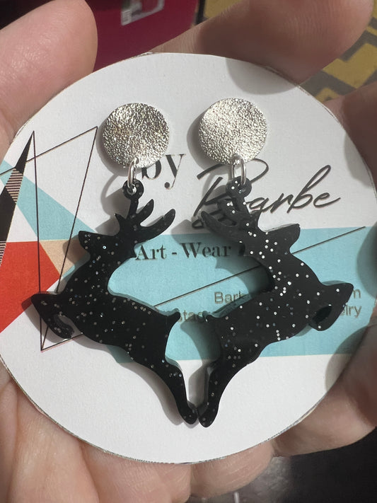 Black & Silver Glitter Deer Earrings