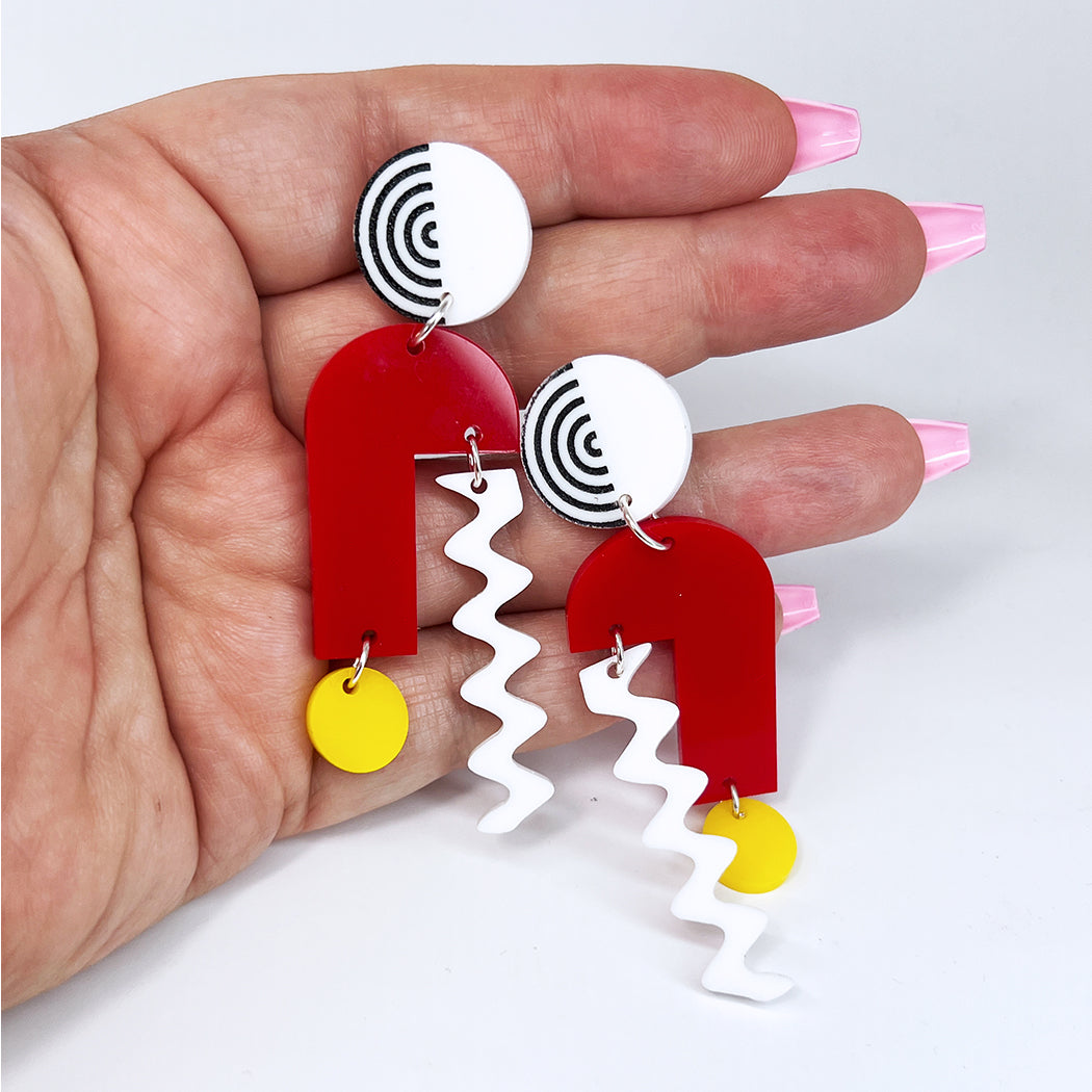 Arch Mobile Earrings in Red with Stripes