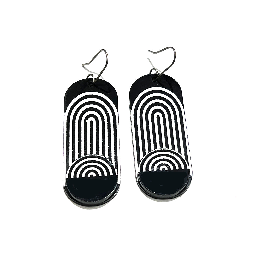 Mod black and white striped arch earrings by Barbe Saint John