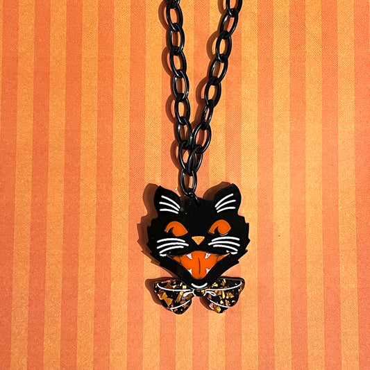 Retro Halloween Black Cat Necklace