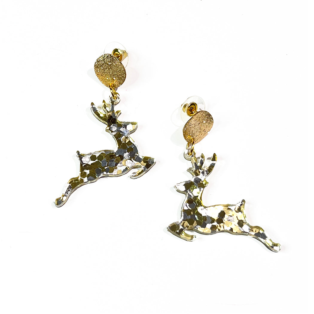 Gold and Silver Glitter Deer Earrings