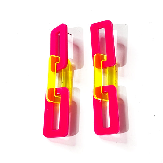 Extra Large Link Earrings - Hot Pink and Neon Yellow