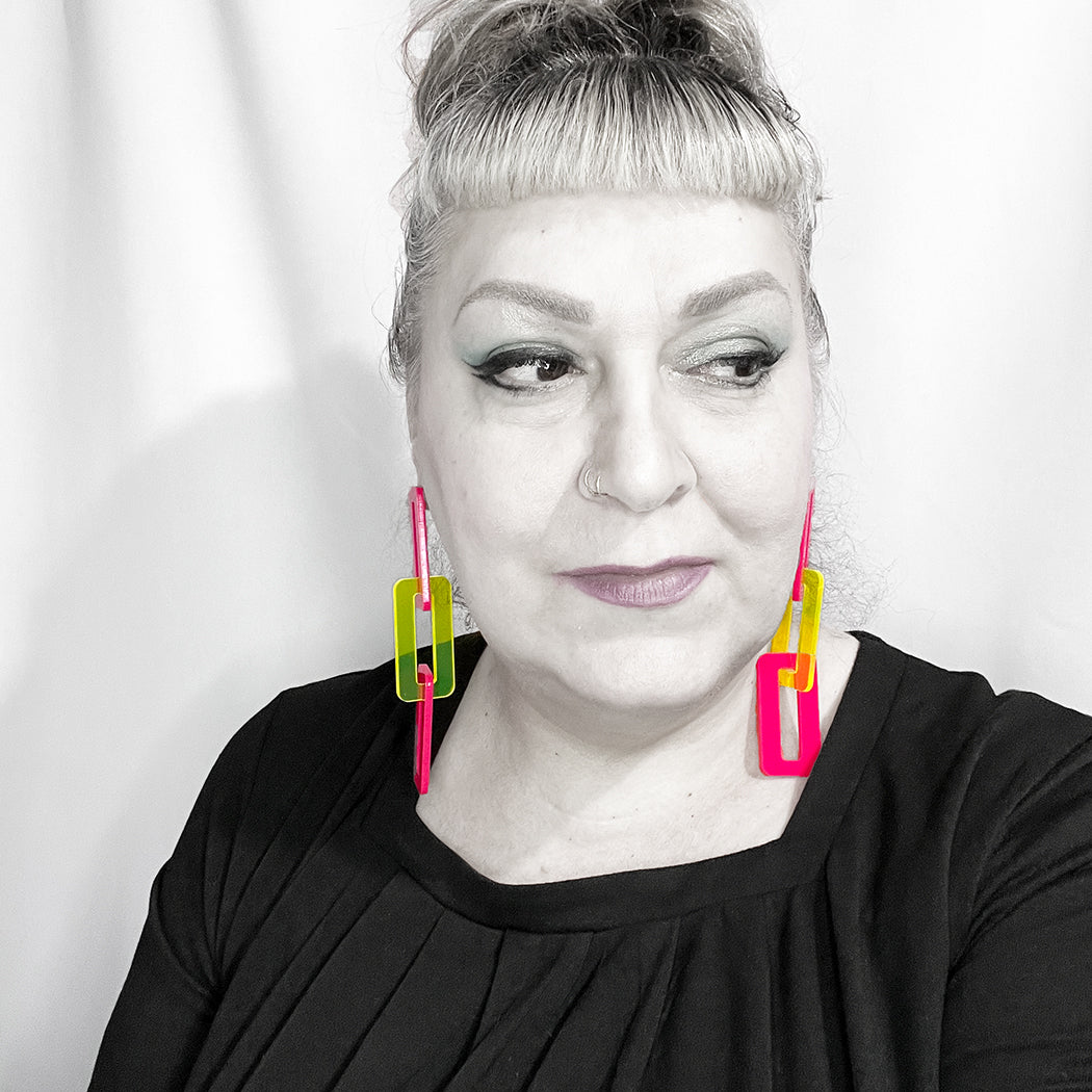 Extra Large Link Earrings - Hot Pink and Neon Yellow