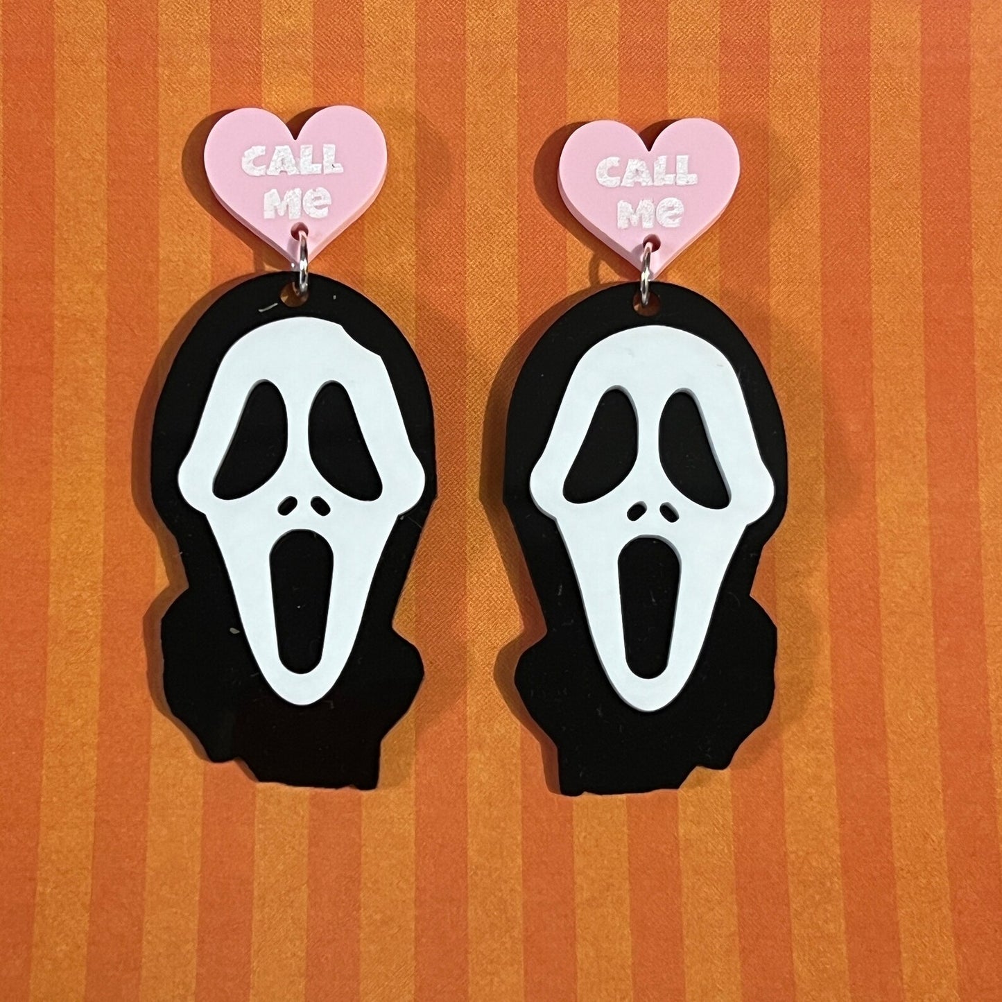 Ghostface Earrings with Pink Hearts