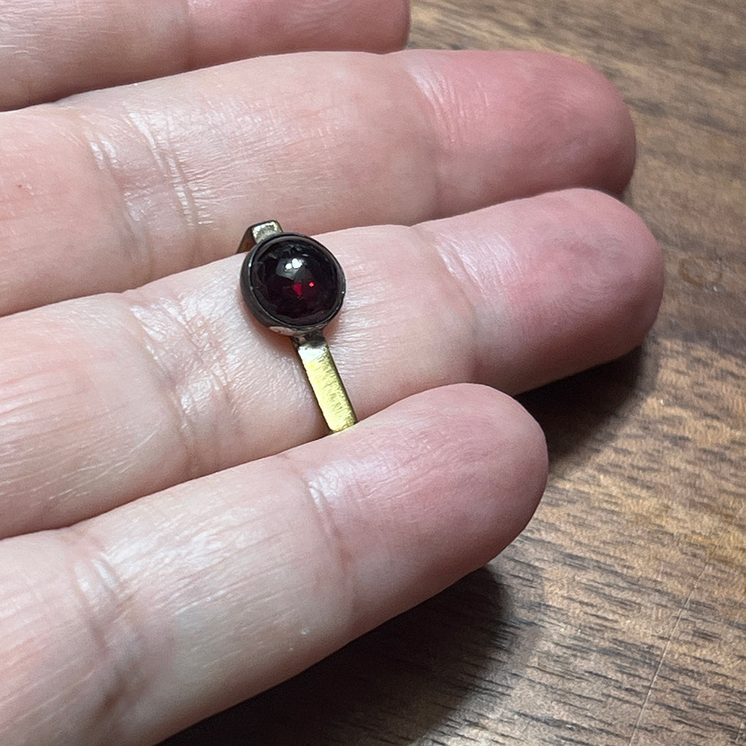 Squared Large Garnet and Brass Ring size 7 1/2