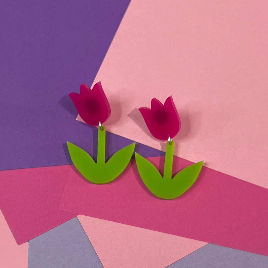 Mini Magenta Tulip Earrings