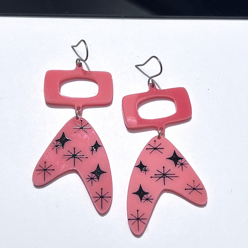 Pink Atomic Boomerang Earrings