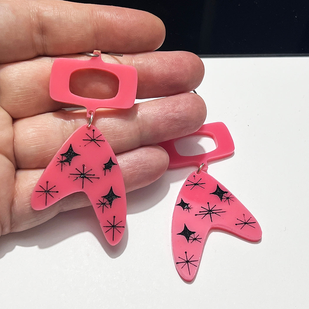 Pink Atomic Boomerang Earrings