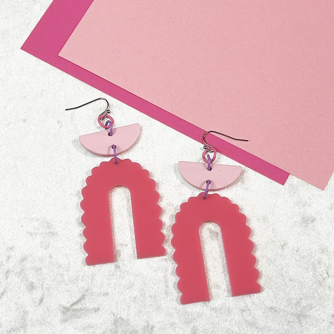 Pink Scallop Arch Earrings