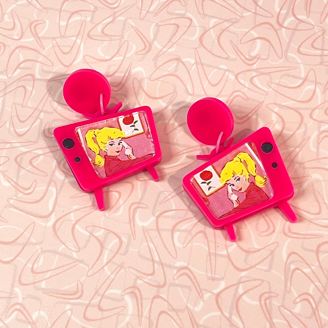 Pink Barbie TV Earrings with Post Earrings