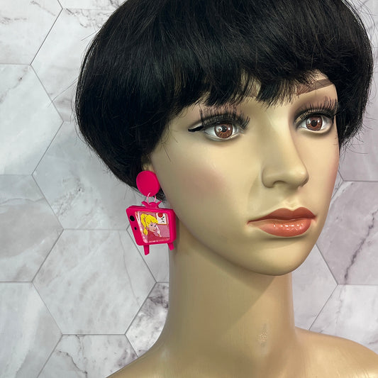 Pink Barbie TV Earrings with Post Earrings