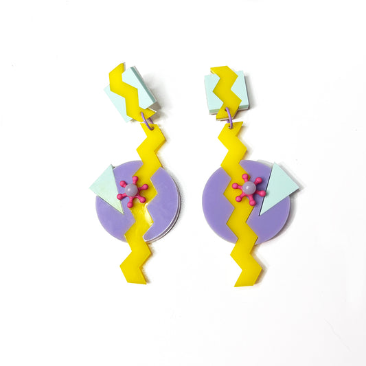 Funky 80s inspired Playhouse statement earrings by Barbe Saint John, Cleveland Ohio. 