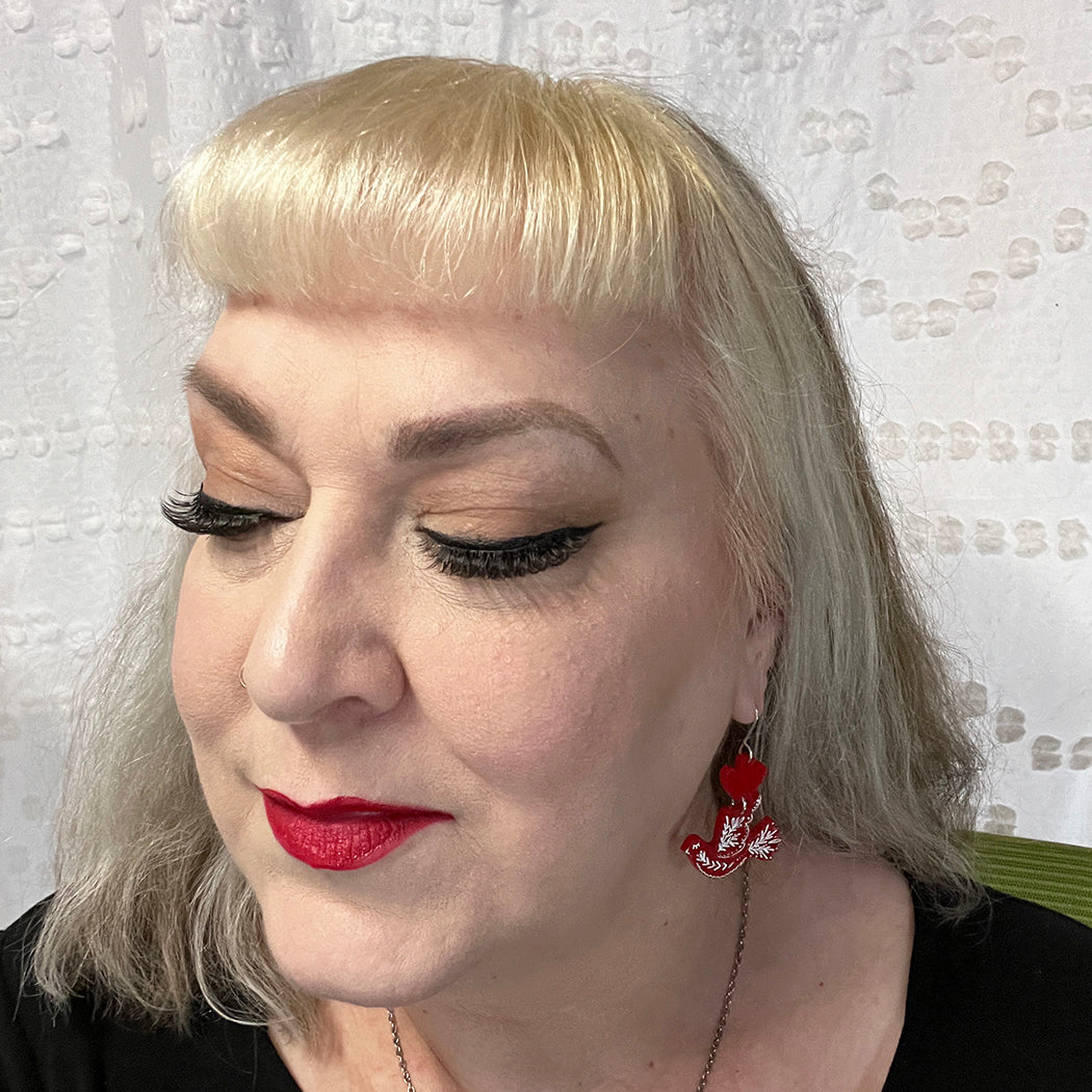 Scandinavian Dove Earrings - Red