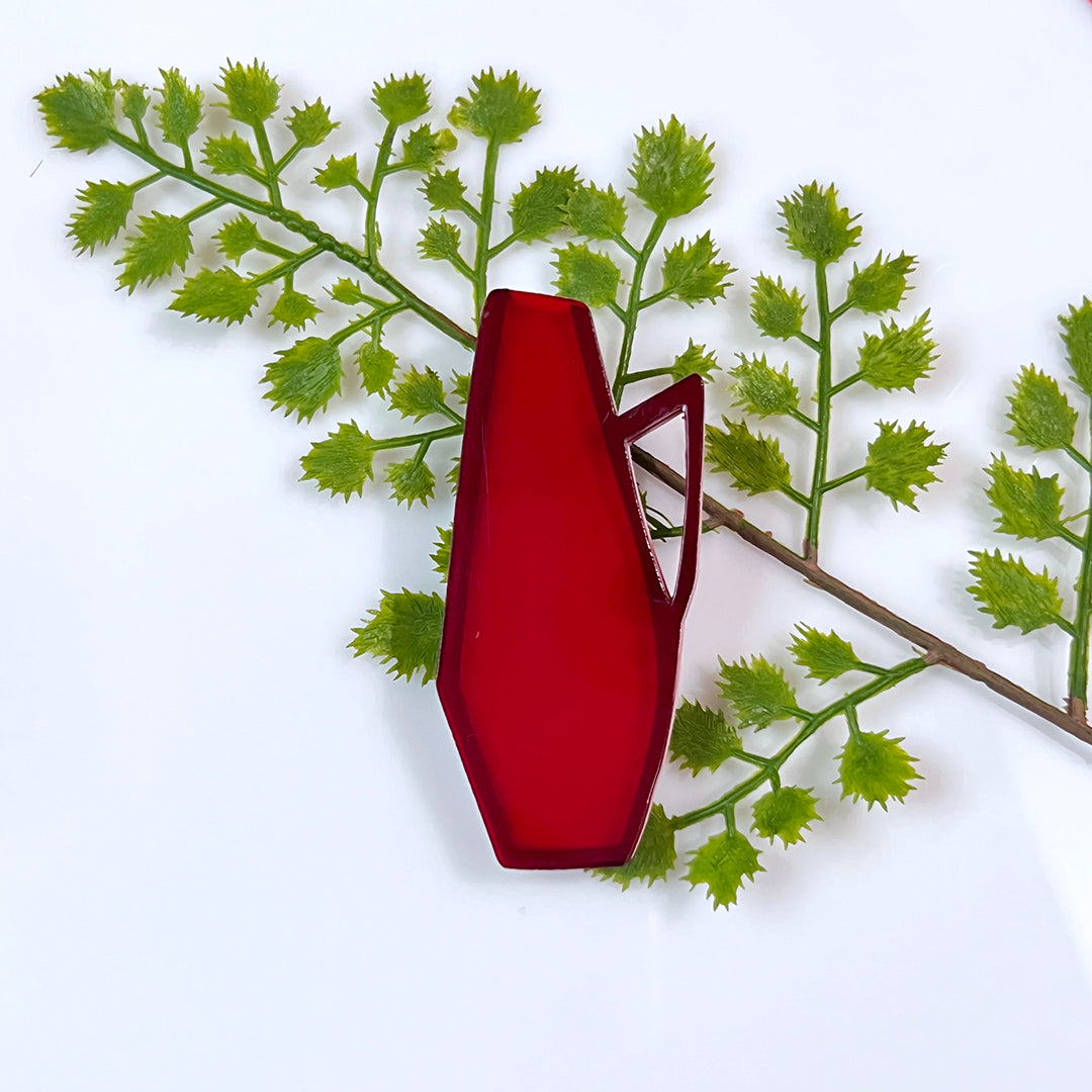 Mid Century Vase Brooch - Transparent Red