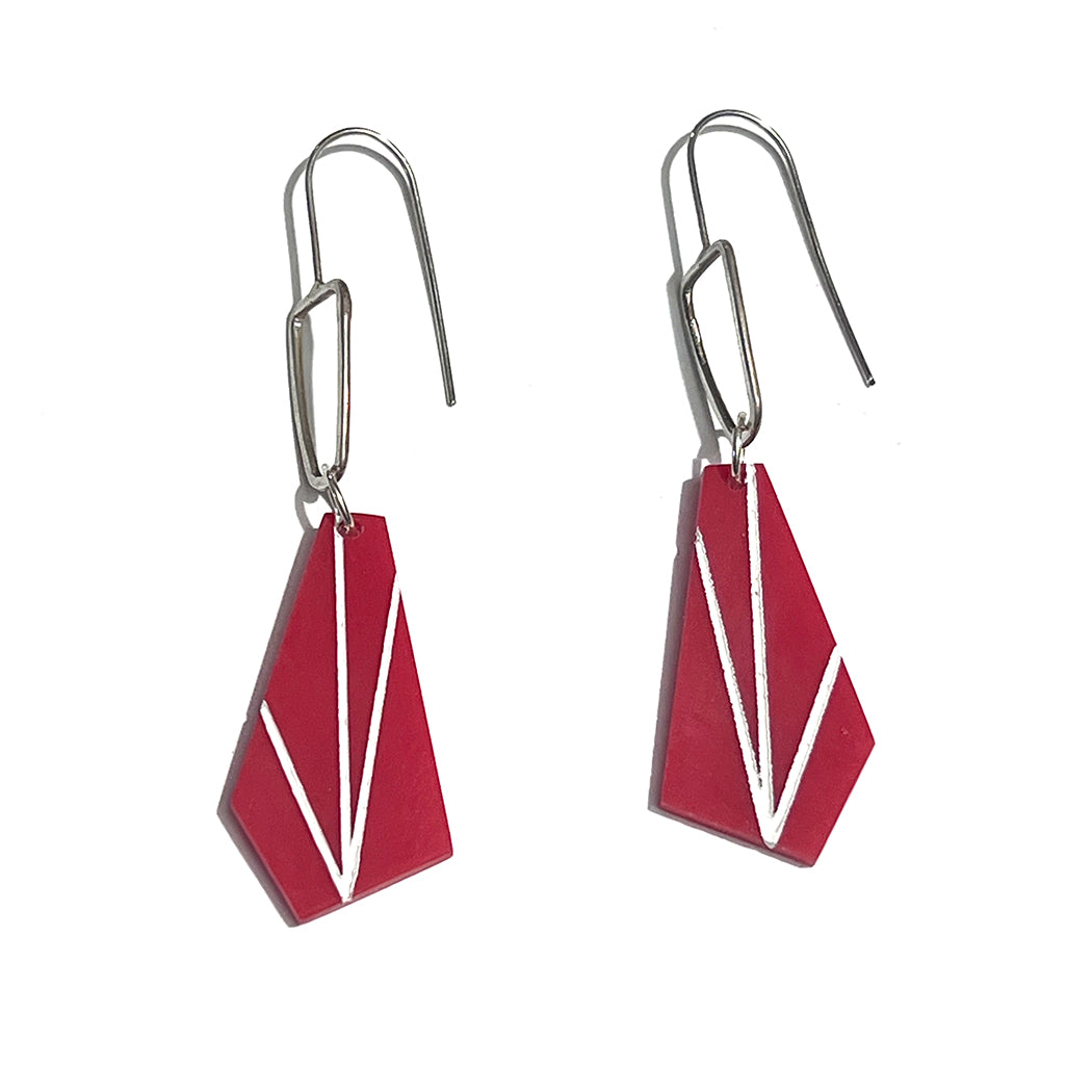 Red Trapezoid Earrings