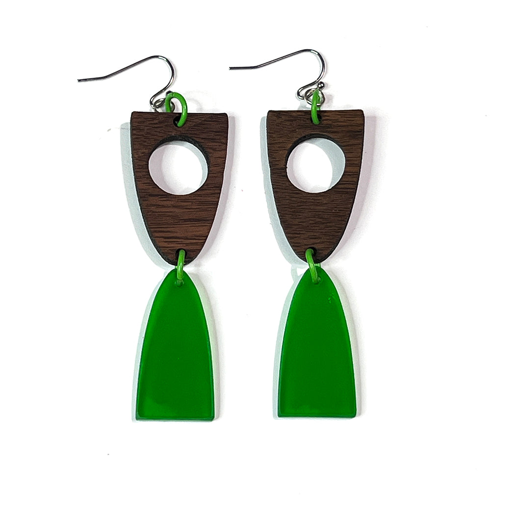 Walnut and Green Arch Earrings EAR395