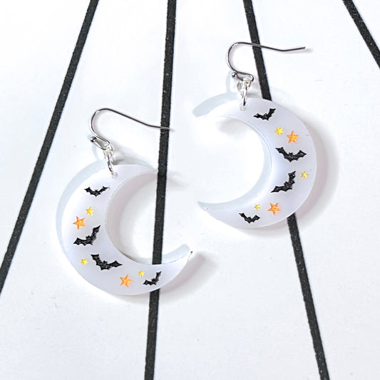 Small White Crescent Moon Earrings