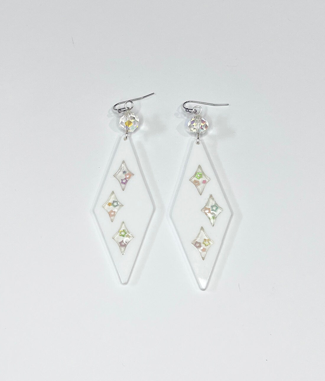 Mid Century Modern Diamond Windowpane Acrylic Glitter Earrings