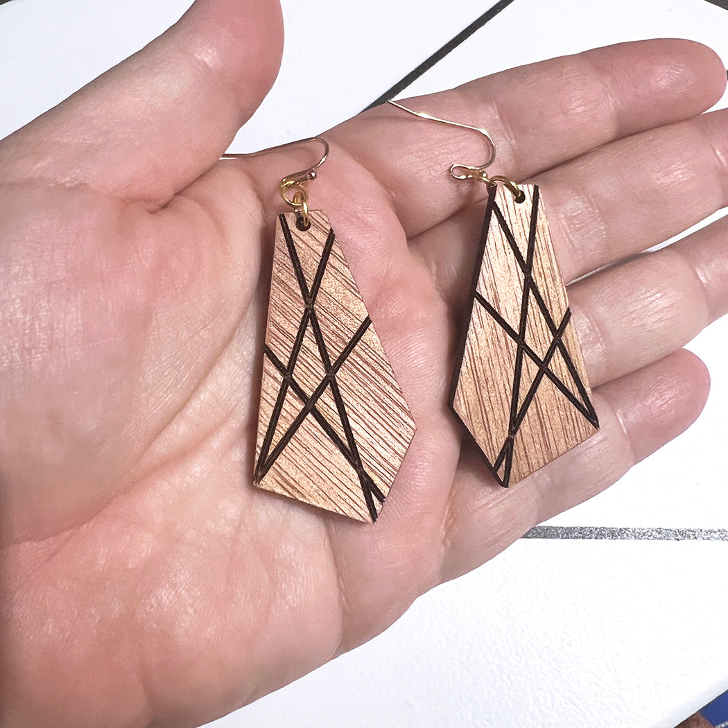 Mahogany Etched Trapezoid Earrings EAR411