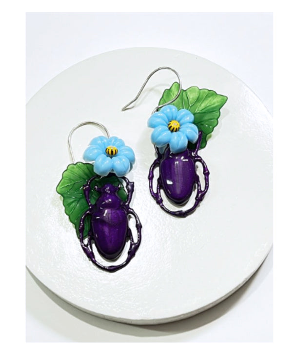 Beetles in The Flowers Earrings