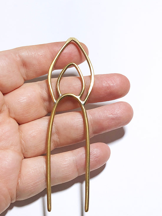 Brass Abstract Leaf Hair Fork for Thick Hair
