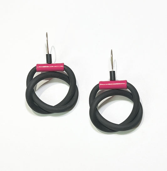 Loopy Earrings in Black and Pink