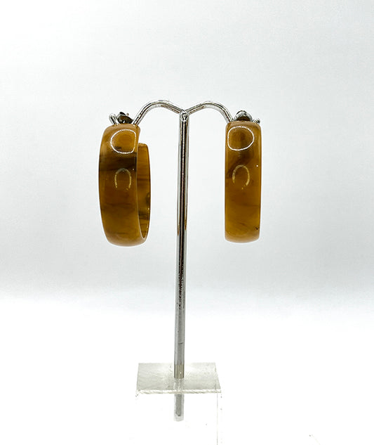 Vintage Caramel Swirled Bakelite Hoop Post Earrings