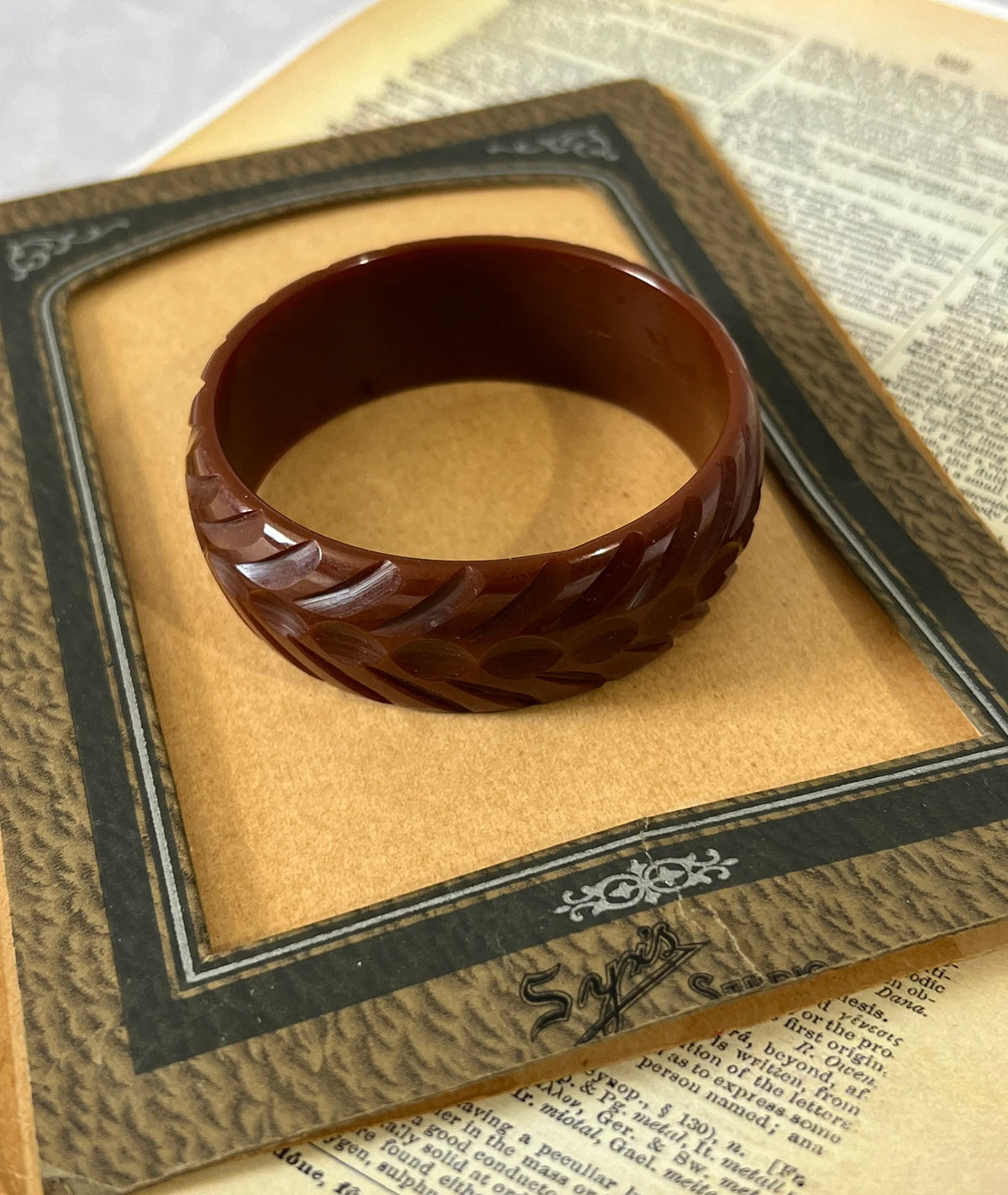 Rich Chocolate Brown 30's Carved Bangle Bracelet
