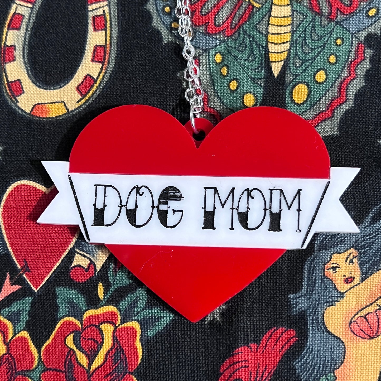 Dog Mom Tattoo Heart Necklace