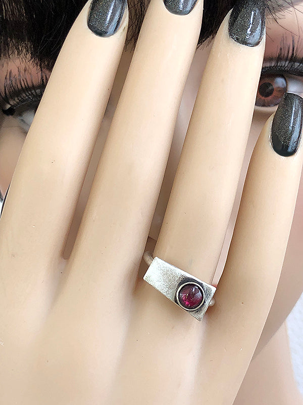 Googie Inspired Sterling and Garnet Ring size 7