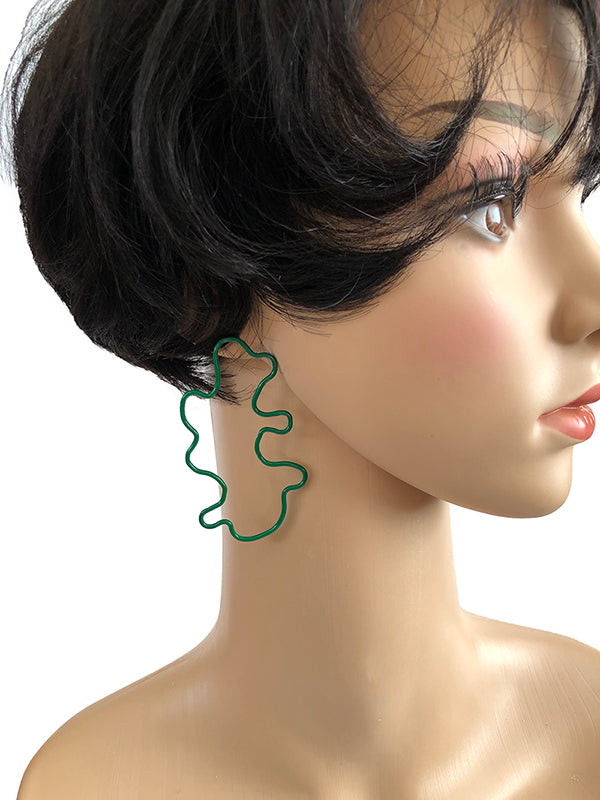 Green Large Doodle Drawing Earrings