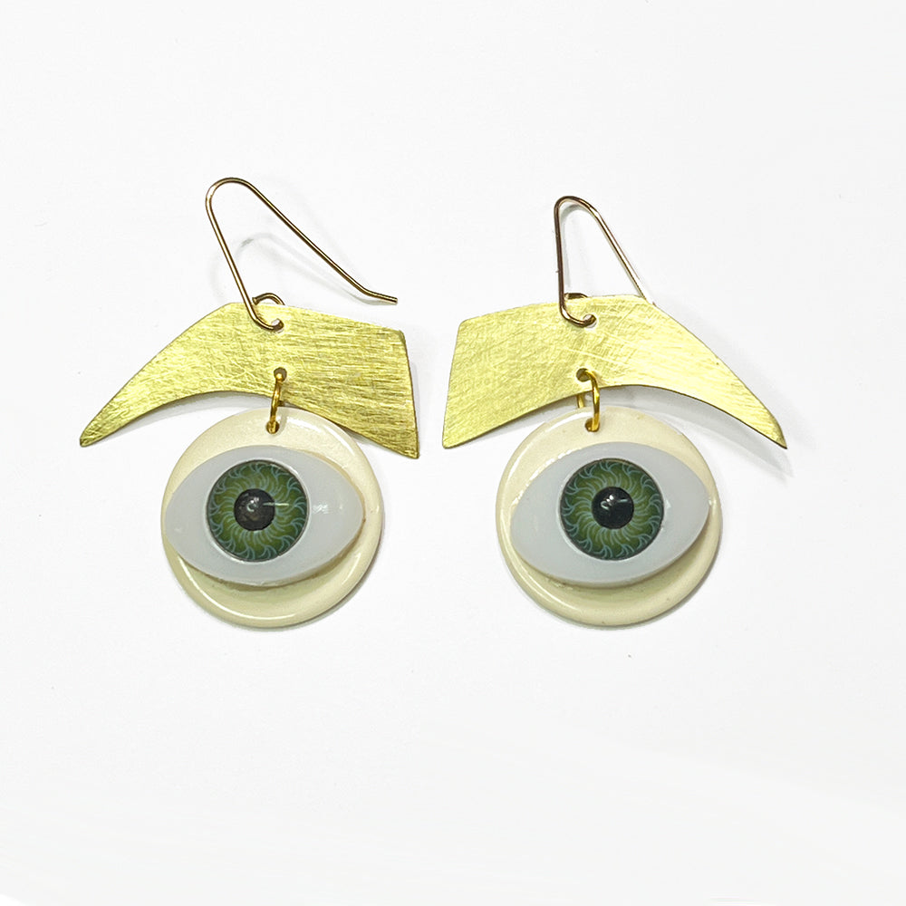 Large Surrealist Eye and eyebrow earrings from by Barbe Jewelry, Cleveland Ohio