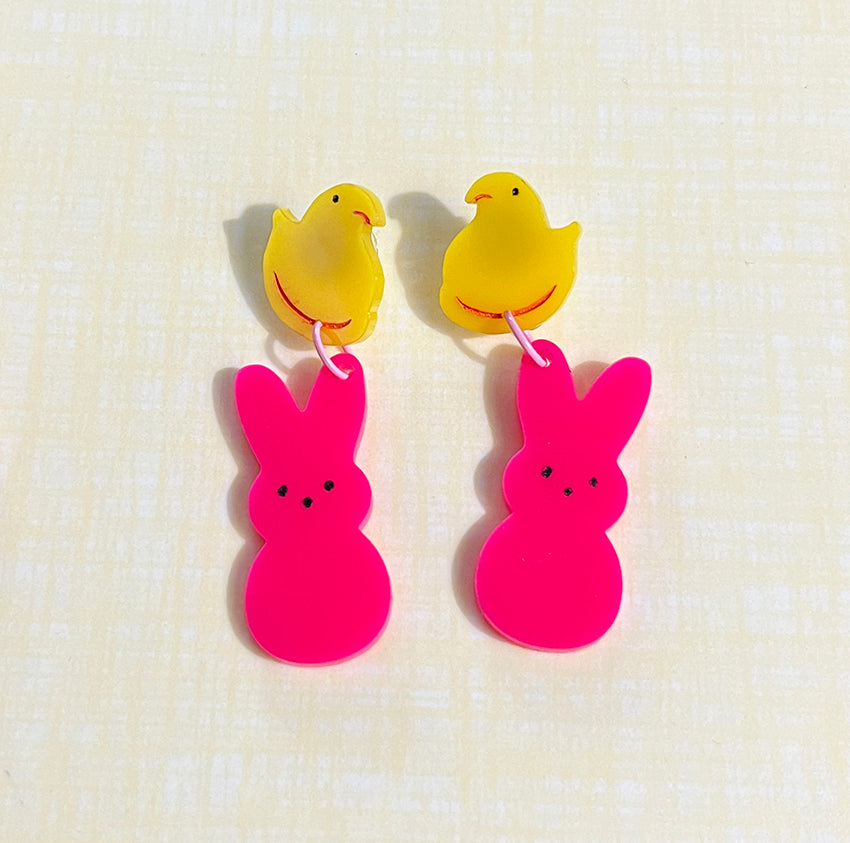 Marshmallow Chick and Bunny Earrings
