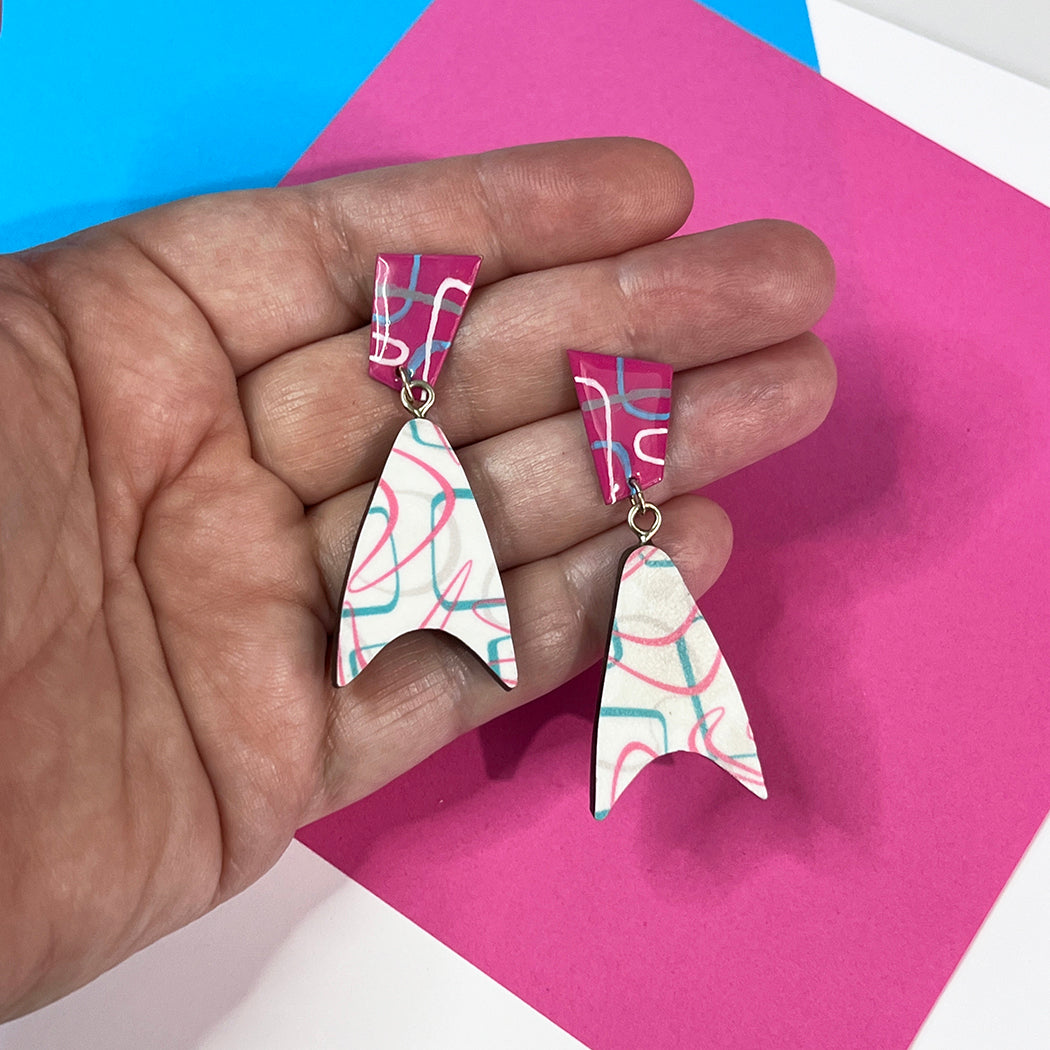 Pink and Blue Boomerang Earrings