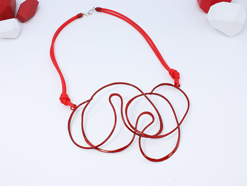 Red Doodle Statement Necklace