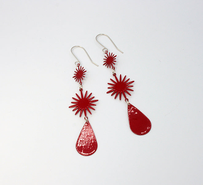 Red Star and Drop Earrings